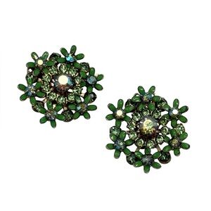 Weiss vintage rhinestone clip earrings floral rhinestones aurora borealis (AB)
